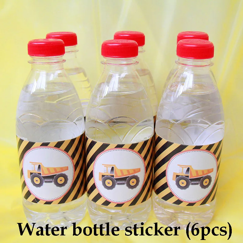 bottle sticker 6pcs Строительные вечерние экскаватор Дети Мальчики тематические праздничные товары для дня рождения бумажные тарелки одноразовые трубочки Посуда украшения - Цвет: bottle sticker 6pcs