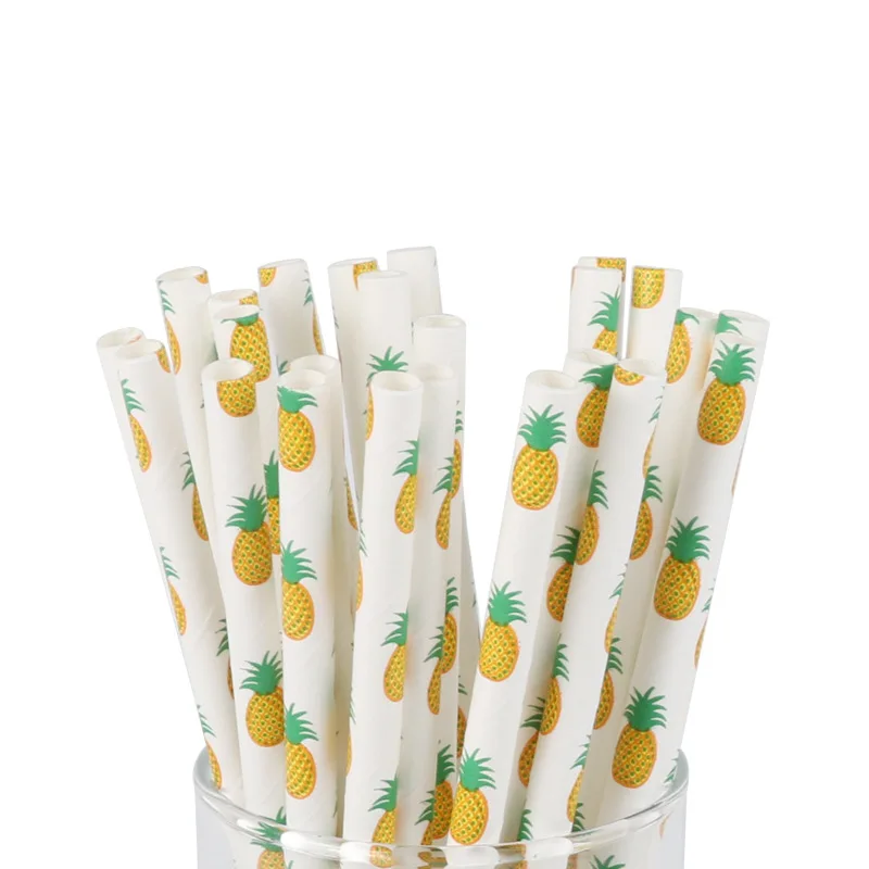 Paper Straw-24PC Набор для детского дня рождения с изображением фруктов, ананаса, арбуза, одноразовые бумажные стаканчики, соломенная скатерть, вечерние принадлежности - Цвет: Paper Straw-24PC