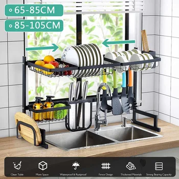 

Adjustable Stainless Steel Dishes Rack Width Kitchen Organizer Dish Shelf Stand Strong bearing capacity and stable