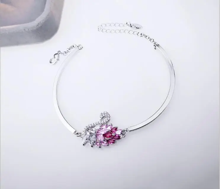 Platinum-plated red Градиент Лебедь Цветной циркон браслет Новые популярные ювелирные изделия Шарм Браслет - Окраска металла: Platinum-plated red