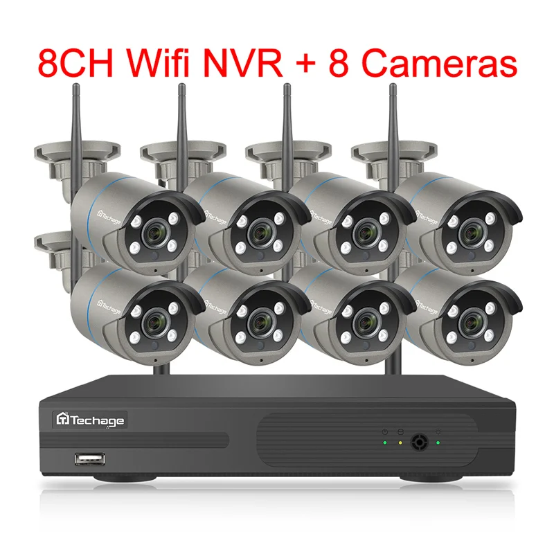 8CH NVR and 8 Camera H.265 8CH 1080P Беспроводной NVR комплект CCTV система безопасности 2MP IR-CUT наружная двухсторонняя аудио Wifi камера P2P комплект видеонаблюдения - Цвет: 8CH NVR and 8 Camera