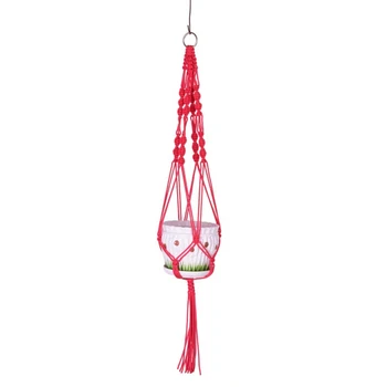 

Boho Natural Hang Basket Solid Color Linen Rope Wall Hanging Bag Flowerpot String Mesh Net Nacelle Hanging Plant Pot Gardening