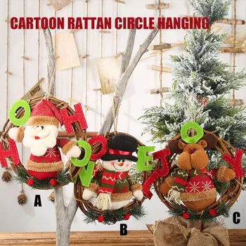 

Christmas Cartoon Rattan Doll Wreath Ornament Tree Window Door Hanging Decor HUG-Deals