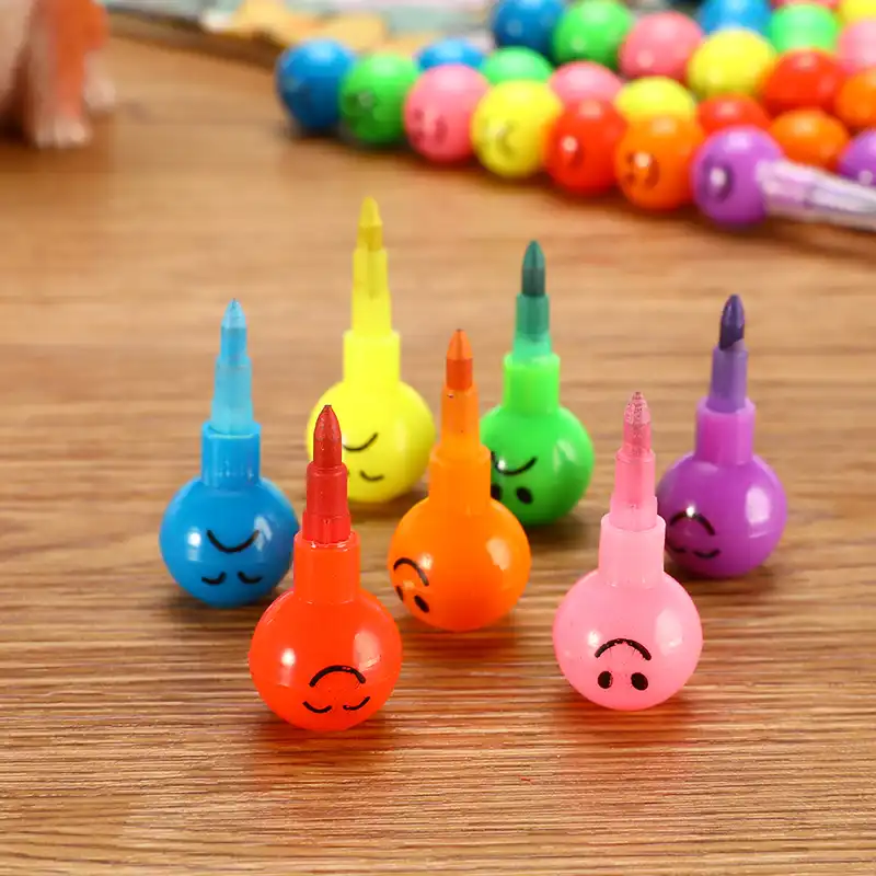 1 Adet 7 Renk Mum Boya Karikatur Gulen Yuz Ifadesi Seker Kabak