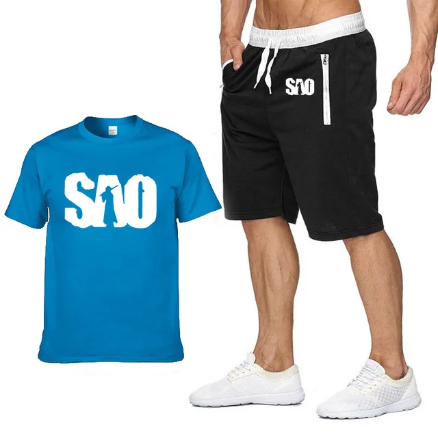 SAO Sword Art Online футболка с капюшоном мужская летняя мода хлопок короткий рукав Харадзюку хип хоп мужские футболки брюки костюм SportsweaP - Цвет: as picture