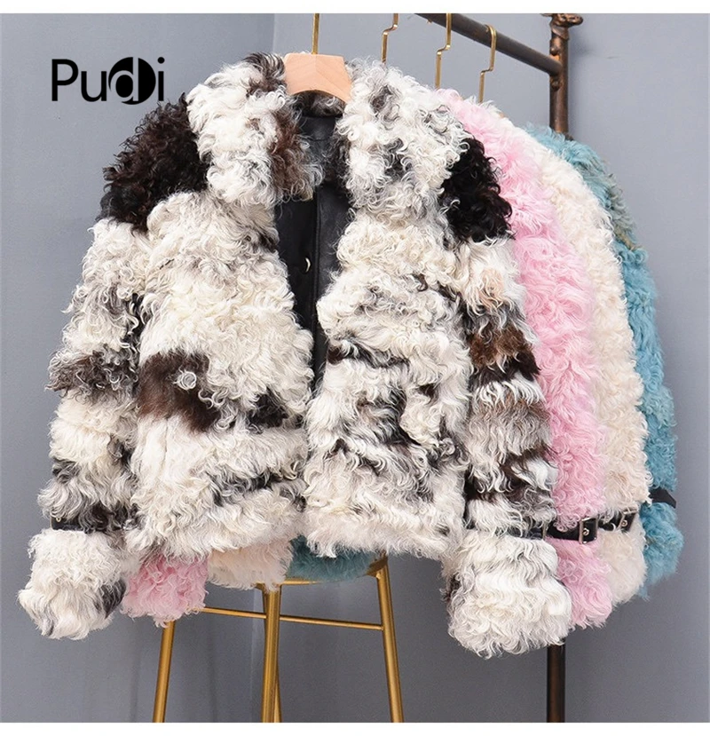 Pudi TX307701 женская зимняя куртка с натуральным овечьим мехом для отдыха многоцветное пальто Женская модная Натуральная меховая шуба верхняя одежда