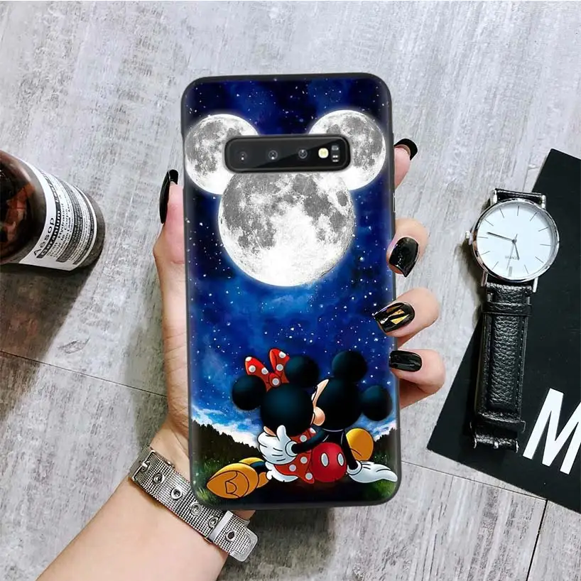 Черный чехол с Минни Маус для телефона samsung Galaxy S10+ Plus Lite Note 10 9 8 S9 S8 J4 J6+ Plus S7 S6 Edge Capa