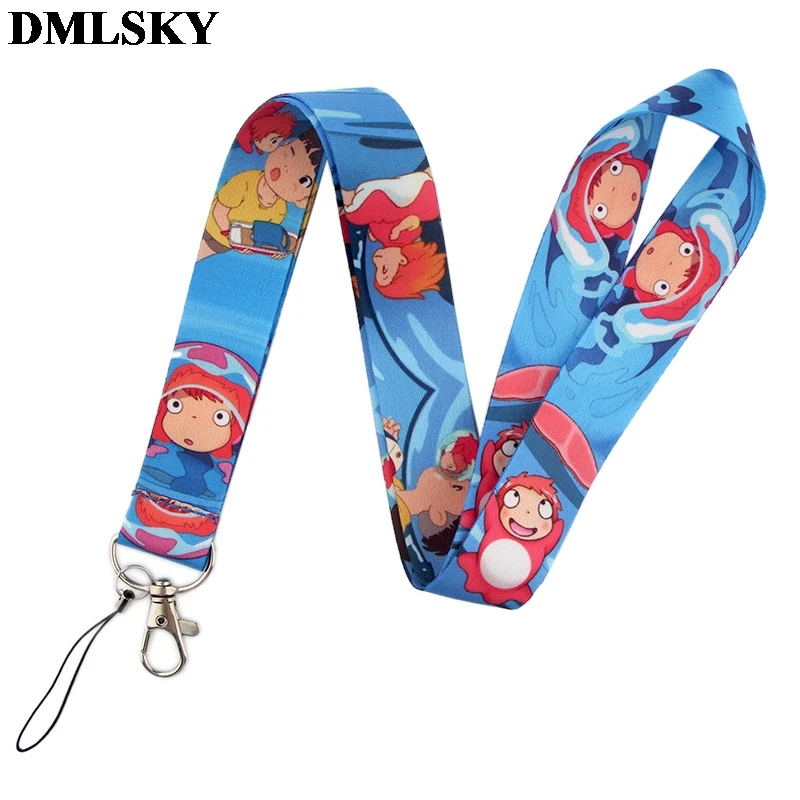 DMLSKY Ponyo на скале шнурок для ключей аниме милые ремешки для ключей значок ID Мобильный телефон Веревка шеи ремешки M3864