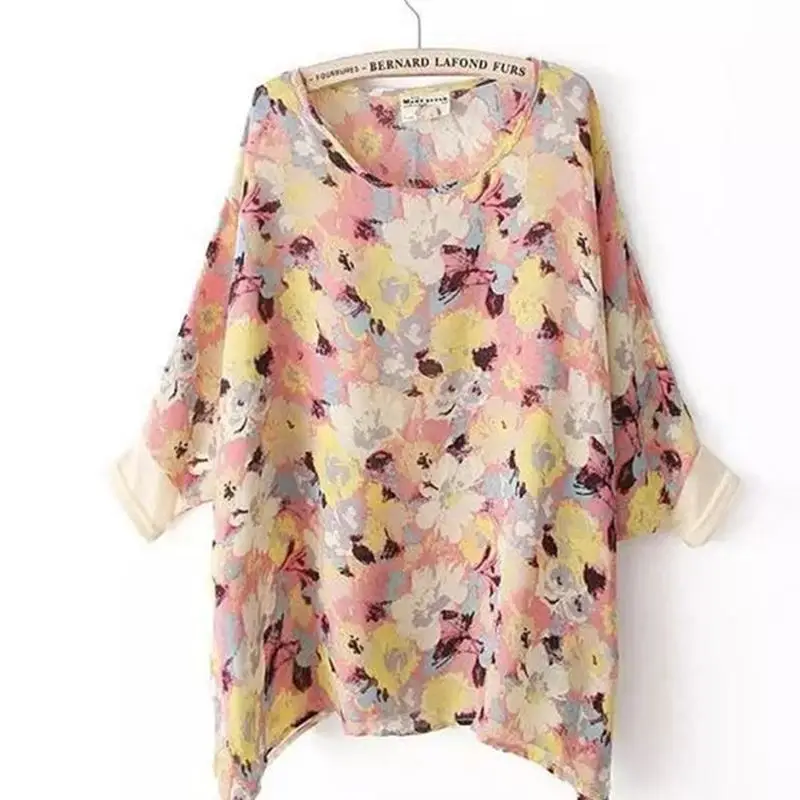

Women Summer Casual Thin Chiffon Blouse Sweet Floral Print Half Sleeve Pullover Smock Tops