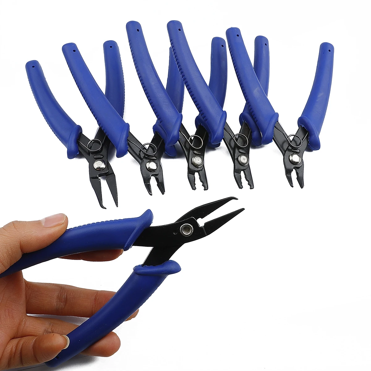 Flush-cutter pliers, for jewelry-making, pointy, blue, length 13 cm, 1pc