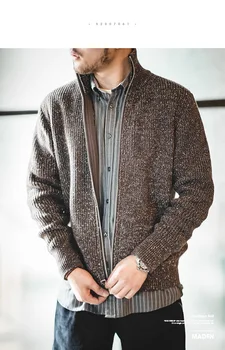 

vintage sweater Japanese retro stand-collar jacket men's cardigan sweater New thick slim trendy casual sweater cardigan men