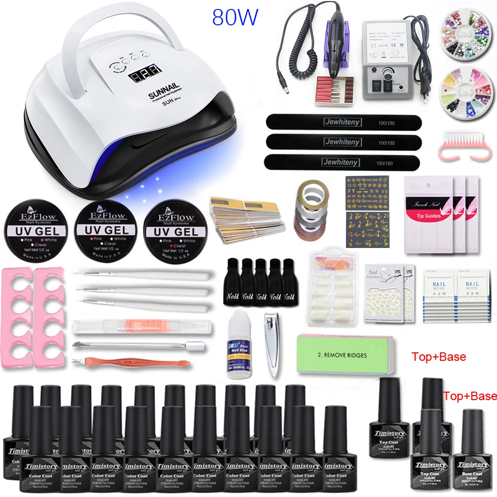 Günstig Nagel Set mit 80 54W UV Led Lampe Trockner Maniküre Maschine 20 stücke Gel Polish Set für Nagel kit Nail art Werkzeuge Kit Extention Gel Set