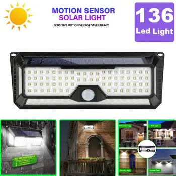 

136 LED Solar Garden Light Outdoors 3 Modes Waterproof PIR Motion Sensor LED Light Solar Power Pathway Led Wall Decorative Lamp