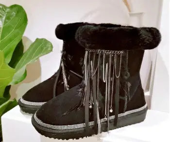 

Thicken fur one cool snow boots personality heavy work rhinestones dirty black cotton shoes winter new products