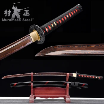 

Handmade Katana Real Sword Sharp Forged Damascus Folded Steel Full Tang Maroon Blade Battle Ready-Dragon Samurai Swords 41Inches