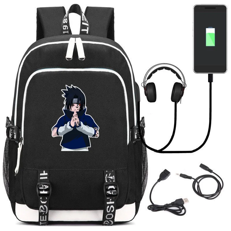 Cartoon Naruto Hatake Kakashi Backpack USB Charging Knapsack Anime Bookbag School Bags Laptop Shoulder Bags Men Travel Bag