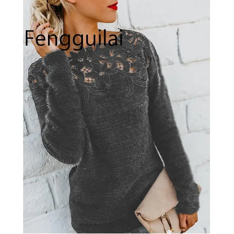 FENGGUILAI Sexy Black Lace Women Hollow Sweaters Long Sleeve Pullover Tops Sweater Ladies O Neck Jumper Hollow Out Knitwear FENGGUILAI Sexy Black Lace Women Hollow Sweaters Long Sleeve Pullover Tops Sweater Ladies O Neck Jumper Hollow Out Knitwear