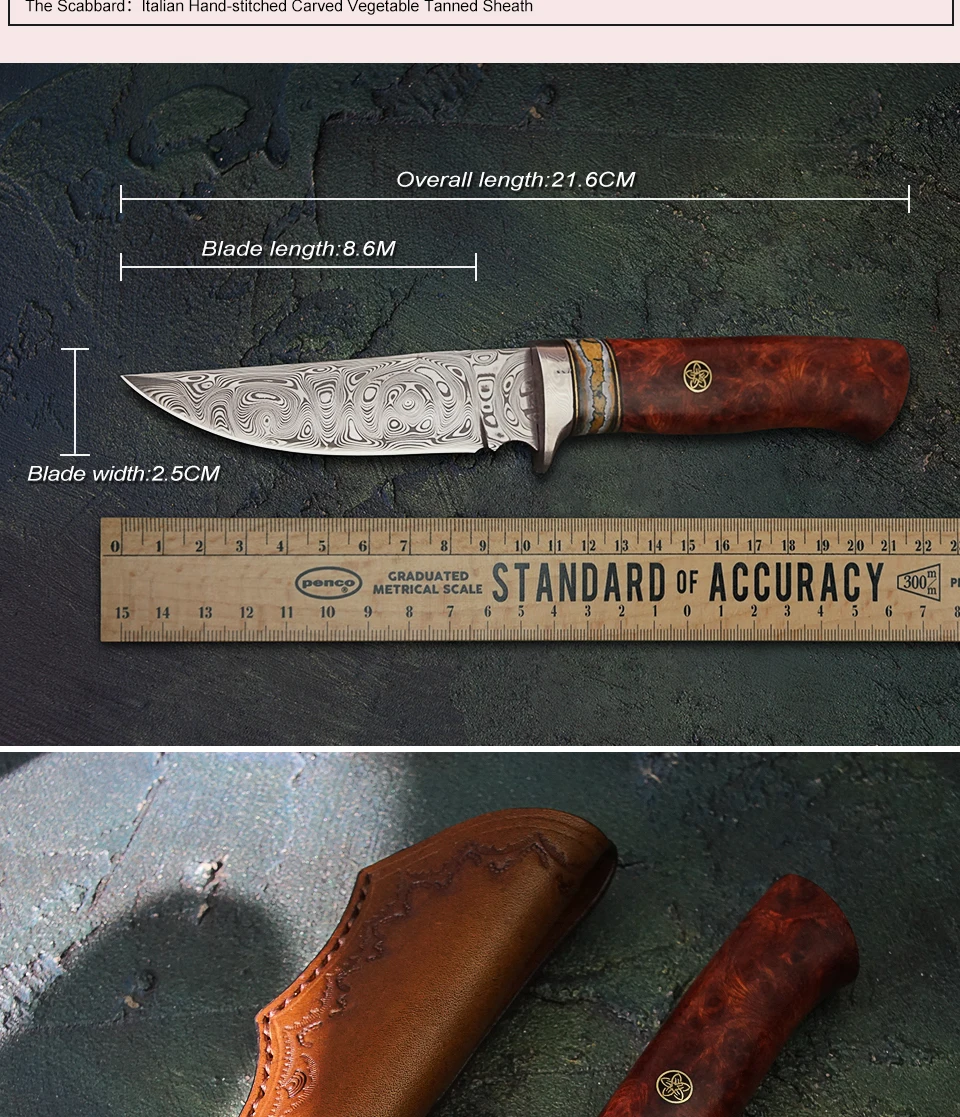 TUREN шведский порошковый стальной нож с фиксированным лезвием-охотничий нож ручной работы с оболочкой-Дамасские стальные наружные ножи инструменты для кемпинга