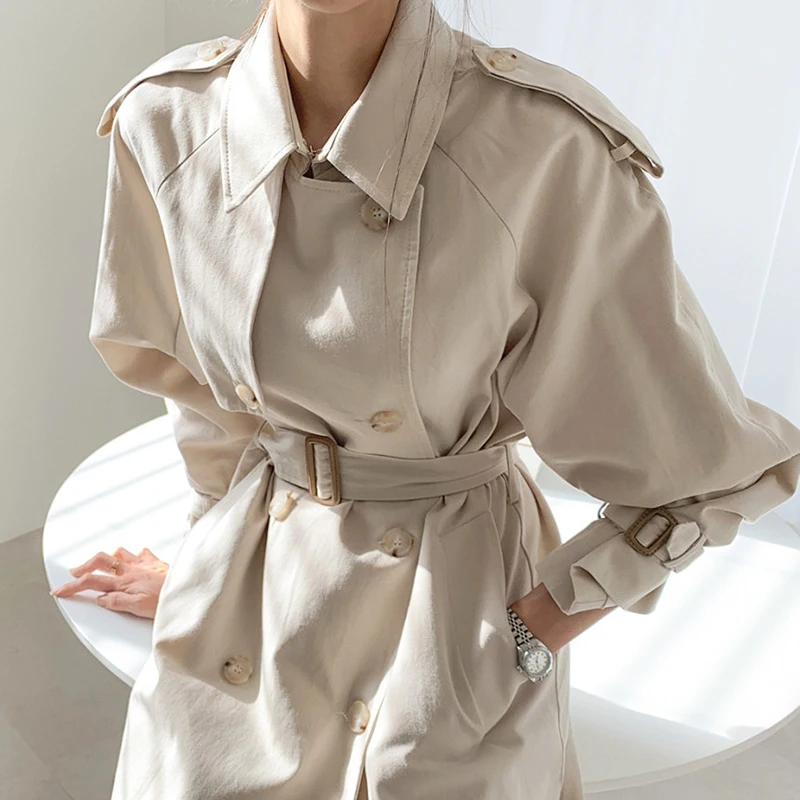 GetSpring Women Trench Coat Temperament Women Windbreaker Double Breasted Long Sleeve Women Coats Loose Long Overcoat Autumn New