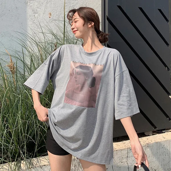 

Photo Shoot 6535/2019 Short Sleeve T-shirt Women's Loose-Fit Harajuku BF Style INS Short Sleeve Versatile Tops chao hao Quality