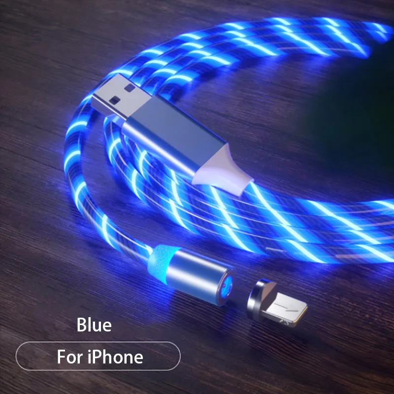 1 м Магнитный зарядный кабель для мобильного телефона usb type C поток светящийся провод для передачи данных для iPhone 11 Pro Samaung S9 светодиодный Micro Kable - Цвет: Blue For iPhone