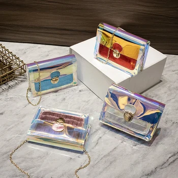 

Women Transparent Crossbody Purse, Fashion Holographic Clear Shoulder Messenger Bag with Chain Strap