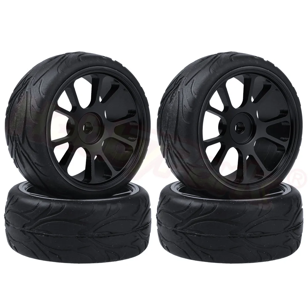 4 шт. 63x26 мм RC алюминиевые колеса и шины для WLtoys A959 A949 A969 A979 A959B A969B A979B 1/18 RC автомобилей запчасти для обновления - Цвет: Type 1 Black 7936