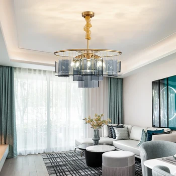 

Luxury Annular Chandelier with Bule Glass LED Indoor Light Ceiling Hanging Lamp for living room dining room hotel modern room