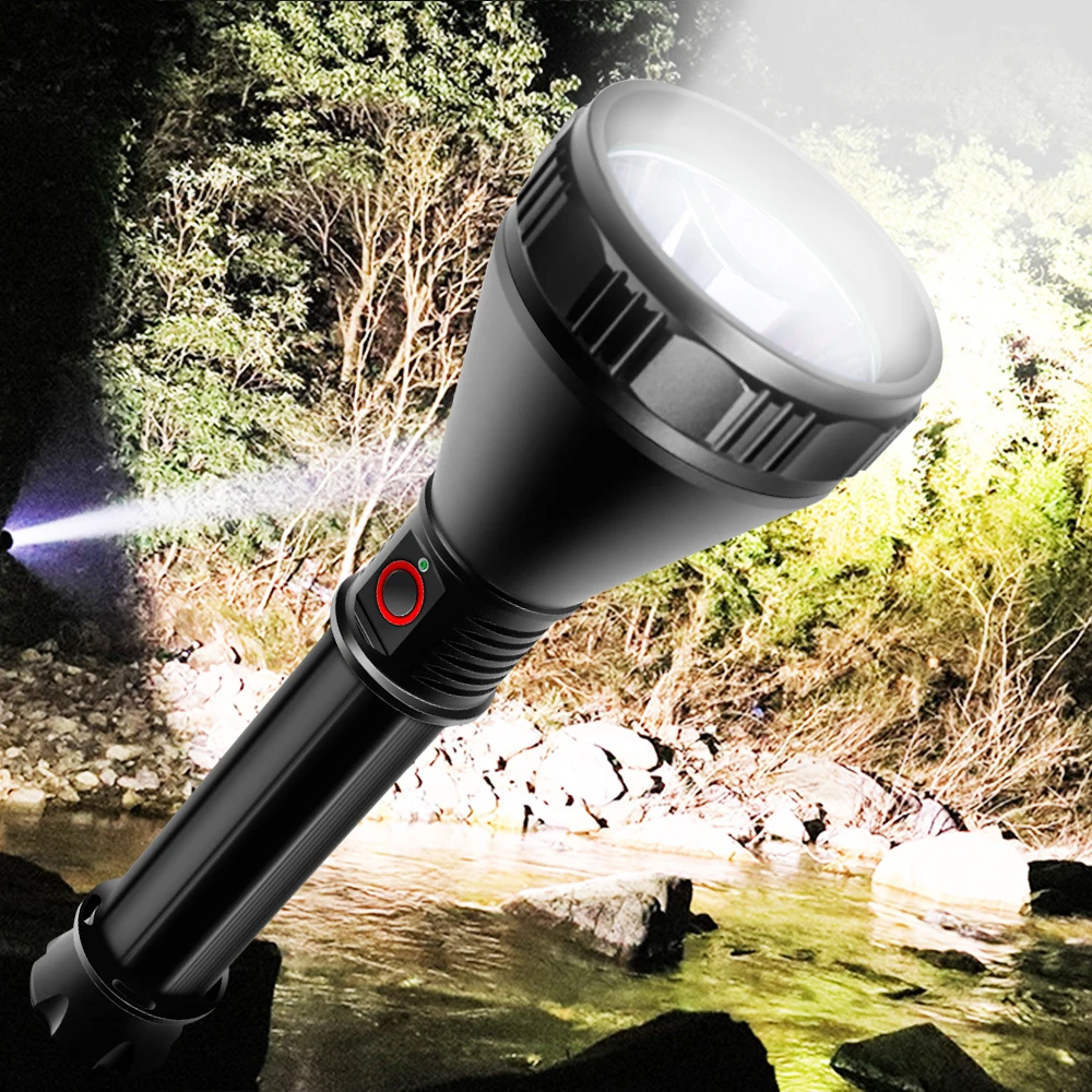 

Brightest XHP70 LED flashlight 800m long-range torch Tactical strap waterproof USB charging use 26650 battery for camping