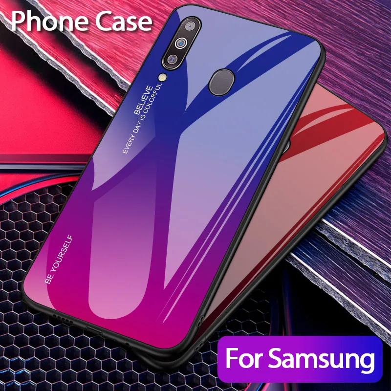 Градиент закаленное Стекло чехол для телефона для samsung Galaxy A10 A20 A20E A30 A40 A50 A70 M20 A6 A8 A7 J4 J6 плюс A9 чехол