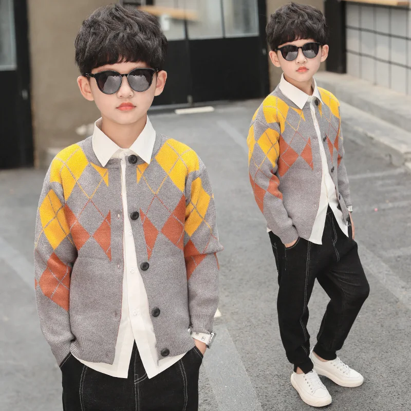 

BOY'S Knitted Sweater Autumn Clothing 2019 New Style KID'S Jacket Big Boy Retro Cardigan Coat