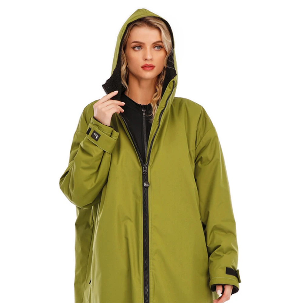 Wasserdicht Surf Ändern Robe Outdoor Mantel Lamm Wolle Jacke Mit Kapuze Mantel Strand Surfen Pool Futter Anorak Regenmantel Unisex