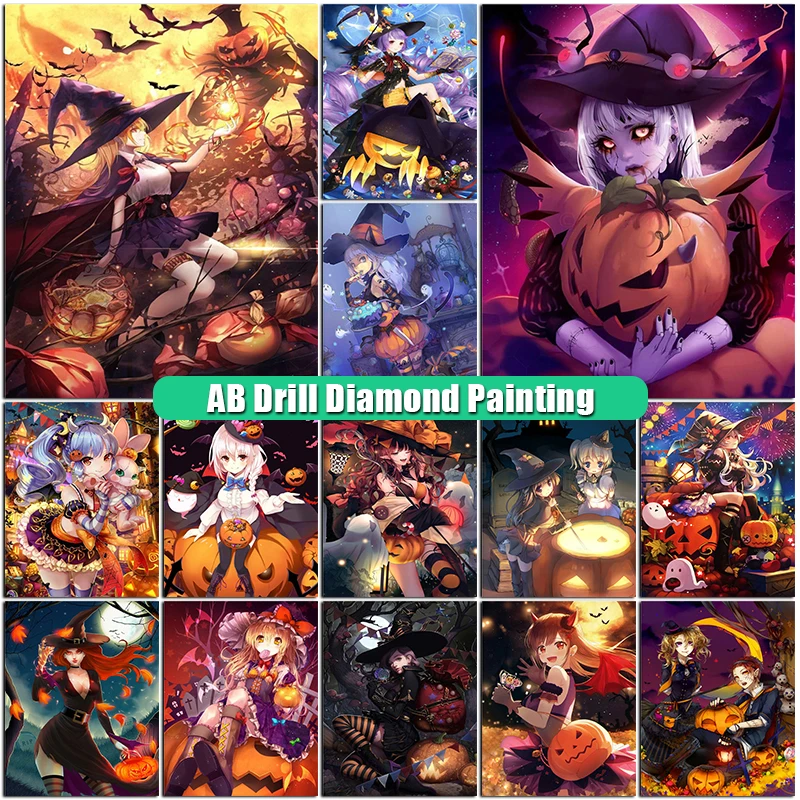 5D AB Drill Diamond Painting Halloween Diamont Embroidery Cartoon Girl Pictures Diy Mosaic Handmade Cross Stitch Home Decoration | Дом и сад