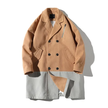 

HCXY Men's Long Overcoat Men Winter Long Coat Outwear Male Windbreaker Patchwork Windcut Man Warm Coats Loose Double breasted