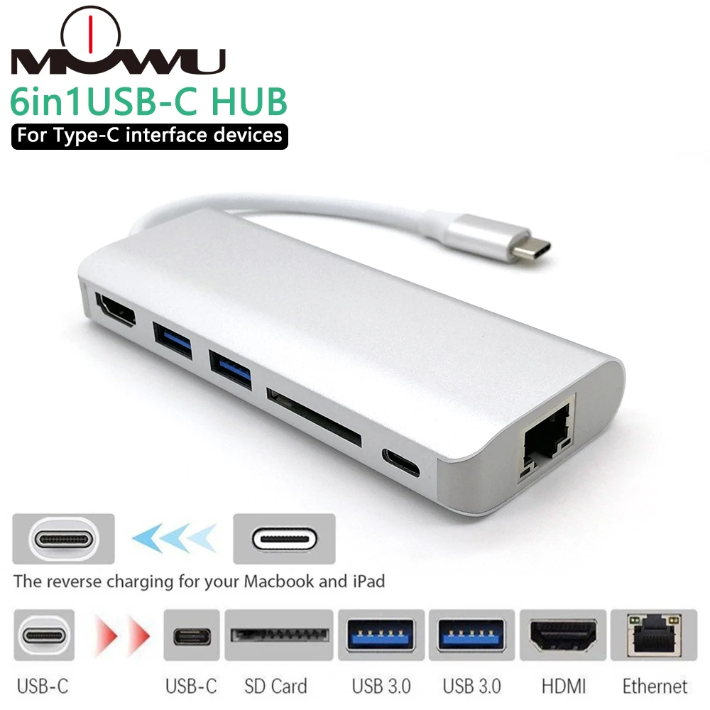 USB концентратор типа C к HDMI/USB 3,0/RJ45/SD/TF/type C адаптер конвертер для Macbook Pro Google Chromebook