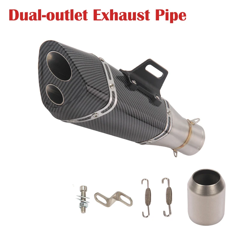 51mm Motorcycle Dual-outlet Pipe Exhaust Muffler Vent Pipe for ATV Dirt Street Bike Stainless Steel