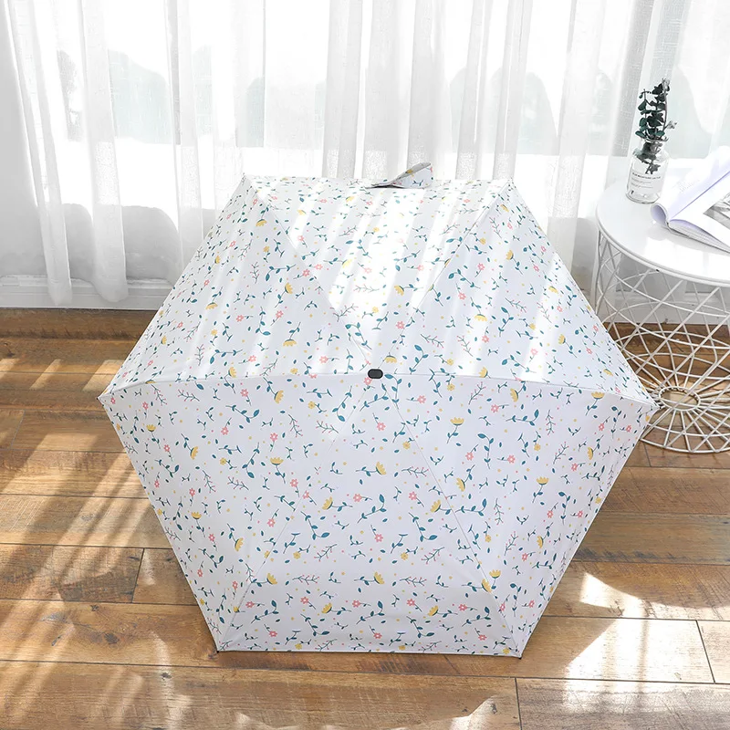 Floral-Print 16.5 Cm Ultra-Light Portable with Pockets UV-Protection Parasol Five-fold Umbrella