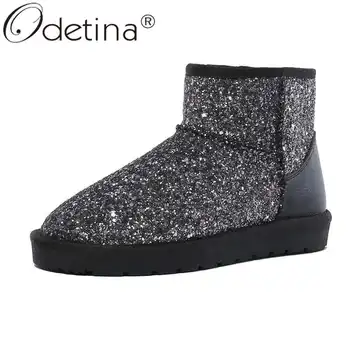 

Odetina Women Sequins Comfort Platform Flat Thick Fur Shiny Australia Snow Boots Bling Lady Slip On Winter Keep Warm Ankle Boots