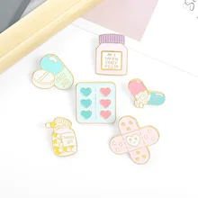 

Creative Cartoon Band-Aid Metal Enamel Brooch Cute Love Pill Capsule Badge Fashion Fun Lapel Backpack Jewelry Accessories Gift
