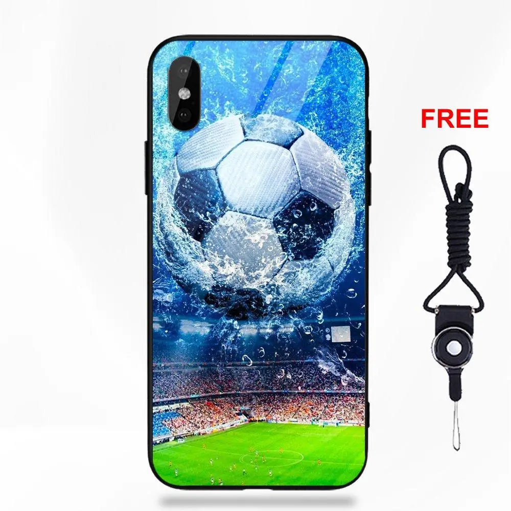 as picture Omdnwd для Apple iPhone 5 5C 5S SE 6 6S 7 8 Plus X XS Max XR Силиконовый ТПУ оправа закаленное стекло популярный горячий Спорт Футбол - Цвет: as picture