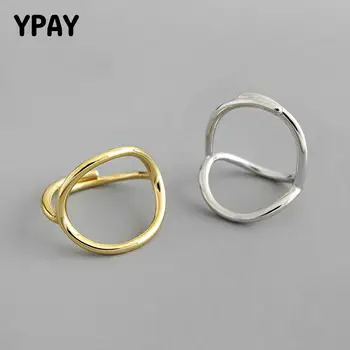 

YPAY 100% Genuine 925 Sterling Silver Open Rings for Women Korea INS Simple Hollow Geometric Circle Finger Ring Jewelry YMR951