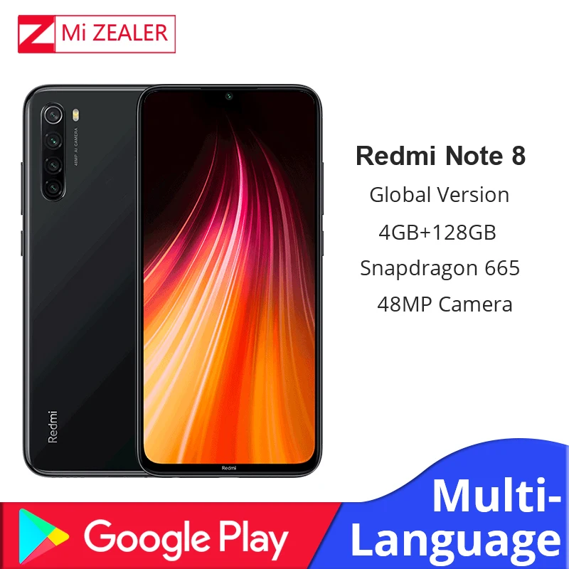 Xiaomi Redmi Note 8 с глобальной версией, 4 Гб ОЗУ, 128 Гб ПЗУ, Смартфон Snapdragon 665, 48мп, экран 6,3 дюйма, быстрое зарядное устройство для мобильного телефона