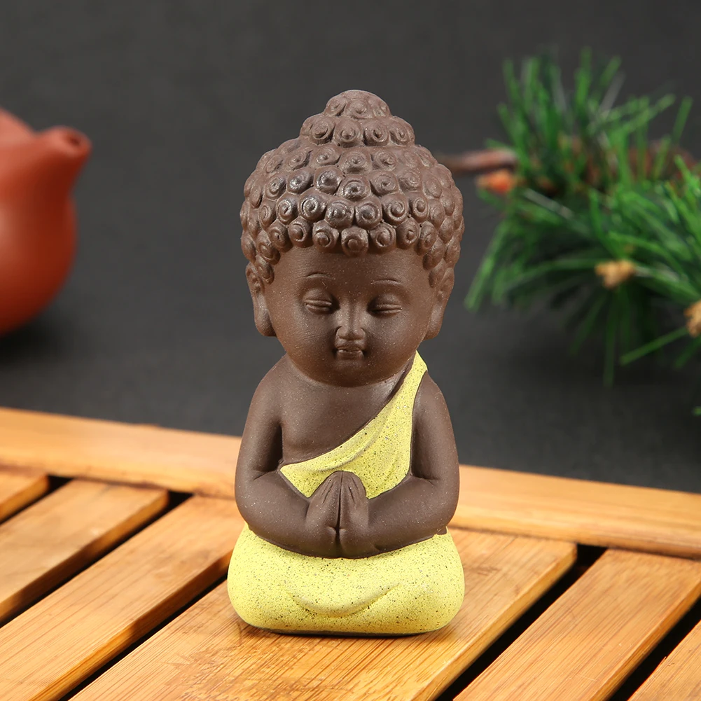 Ceramic Crafts Buddha Statue Tea Pet Small Monks Figurine Buddhism Sculptures 