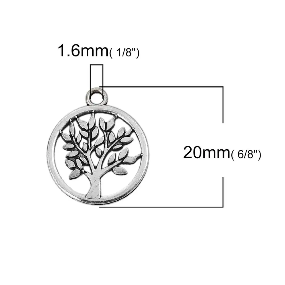 Doreen Box Fashion Zinc Based Alloy Pendant Charms Round Antique Silver Tree DIY Findings 20mm( 6/8") x 17mm( 5/8"), 10 PCs