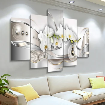 

5 Panel Wall Art Canvas Painting Orchids Flowers Posters and Prints Modern Abstract Wall Picture for Living Room Decoration