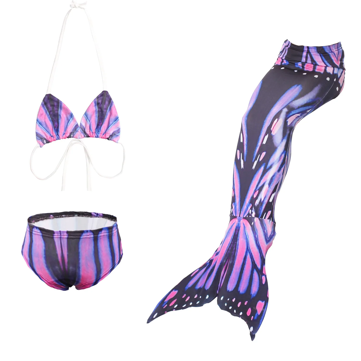 3PCS SET NO MONOFIN Купальный костюм русалки для девочек с хвостом/без монофина; Карнавальный костюм для детей с хвостом русалки Ариэль; детский купальный костюм для костюмированной вечеринки - Цвет: 3PCS SET NO MONOFIN