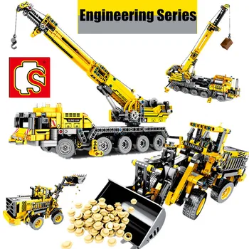 

New Sembo Block City Crane Excavator Engineering Truck Fit Technic Figures Building Blocks Bricks Diy Toys Kid Gift