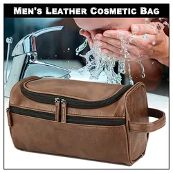 Men's Vintage PU Leather Washing Storage Bag Large Travel Toiletry Organizer Case For Neceser Mujer Hombre