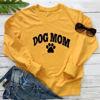 

DOG MOM Letter Print 2020 Women Hoodies Cute Dog Paw Graphic Aesthetic Kpop Hoodie O-neck Long Sleeve Kawaii Cotton Sweatshirts