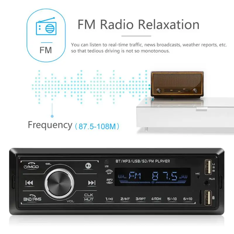 3206 DC 12 В одиночный 1 DIN автомобильный стерео MP3 плеер Bluetooth FM радио в тире головное устройство AUX-In цифровой медиа приемник два USB порта
